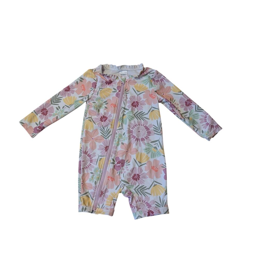 CARTER'S floral ruffled long sleeve baby girls swim suit, 9 Mos